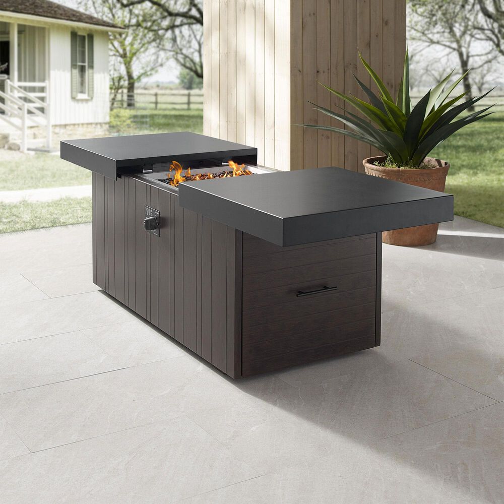 Plank and Hide Rectangular Functional Fire Pit in Wenge and Black, , large