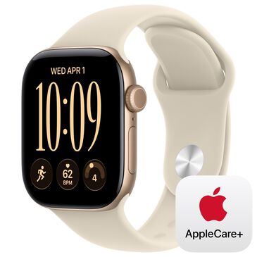 Apple Watch Series 12 (GPS) 42mm Light Gold Aluminum Case with Sand Sport Band - S/M and 2-Year AppleCare+, , large