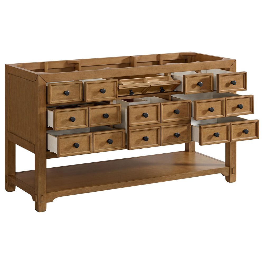 James Martin Vanities Malibu 60" Single Bathroom Vanity in Amber Birch with 3 cm White Zeus Quartz Top and Rectangular Sink, , large