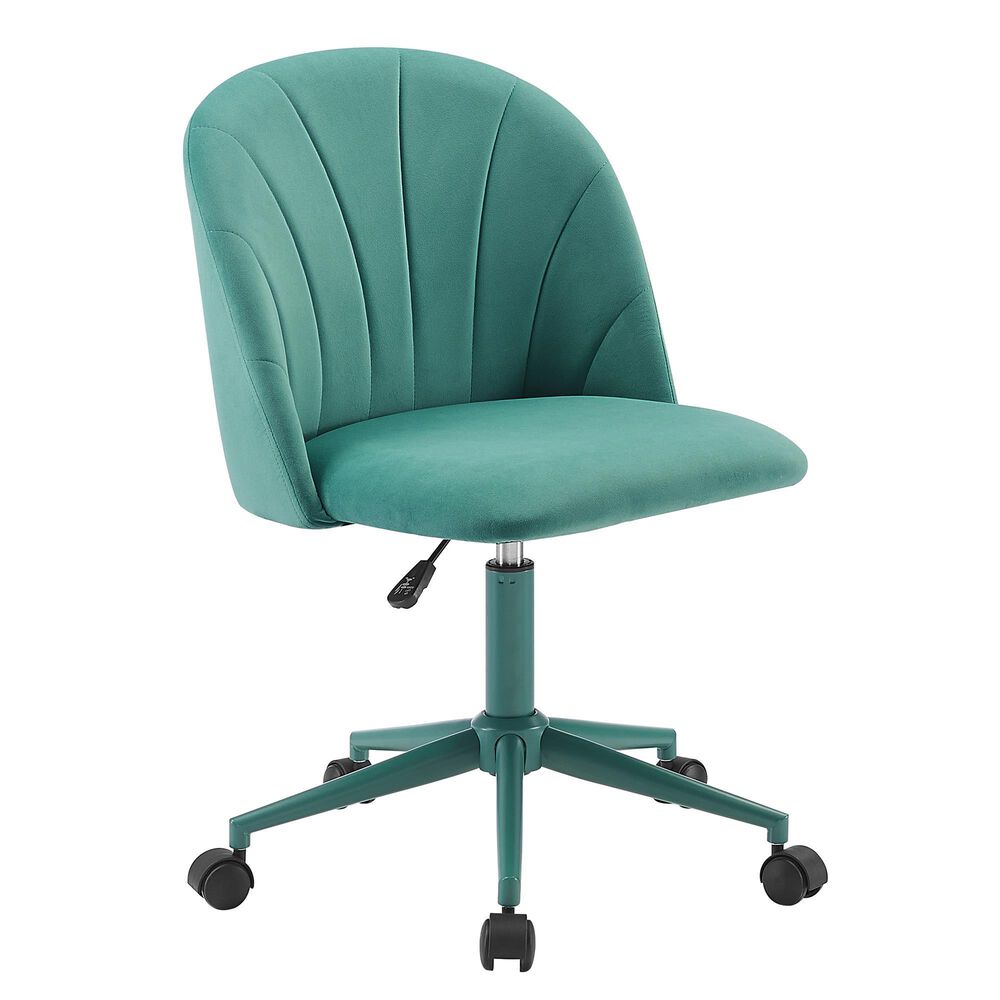 Linden Boulevard Velvet Desk Chair in Aqua, , large