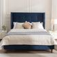 Hearth and Haven Peyton Queen Platform Bed with Blue Upholstery in Walnut, , large