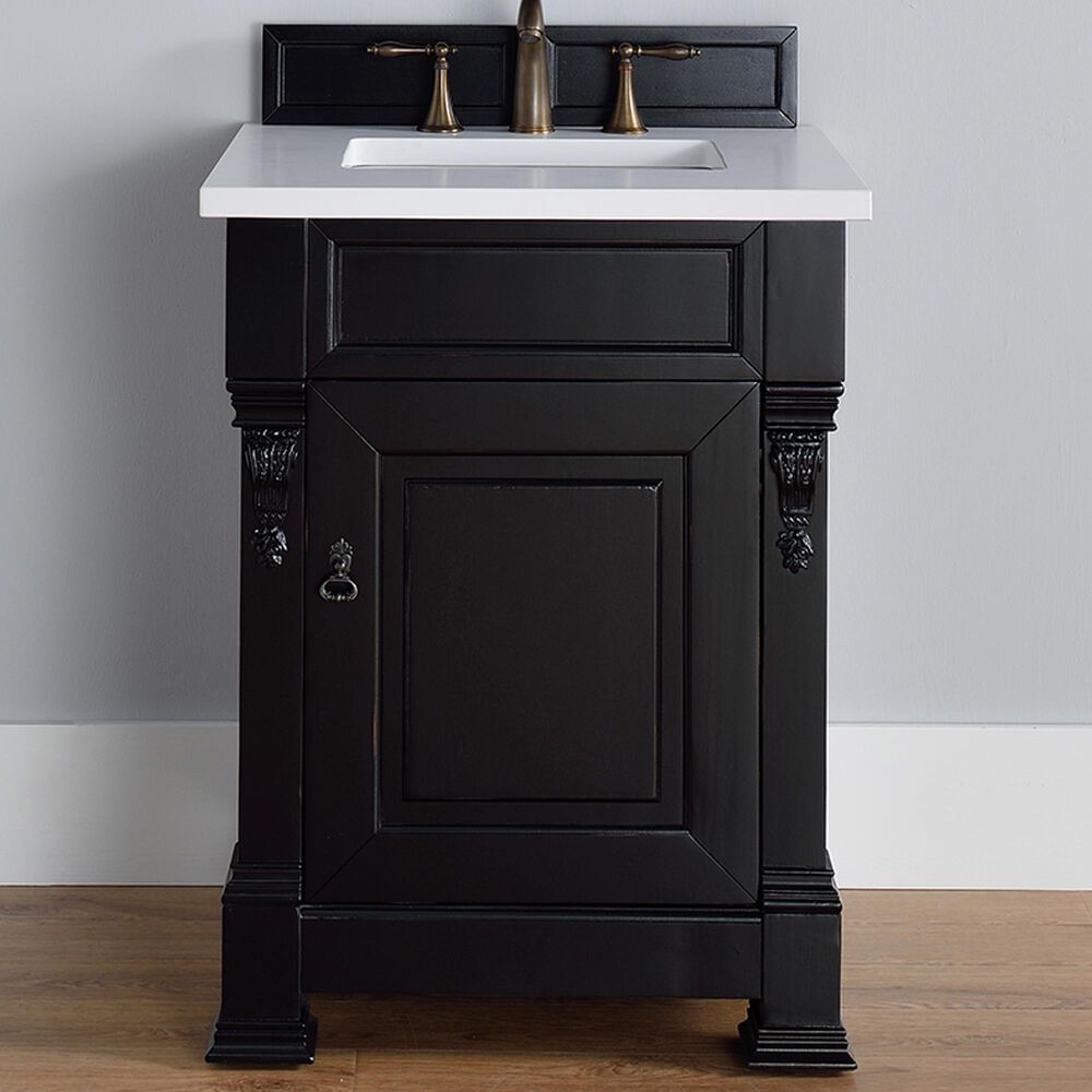James Martin Vanities Brookfield 26" Single Bathroom Vanity in Antique Black with 3 cm White Zeus Quartz Top and Rectangular Sink, , large