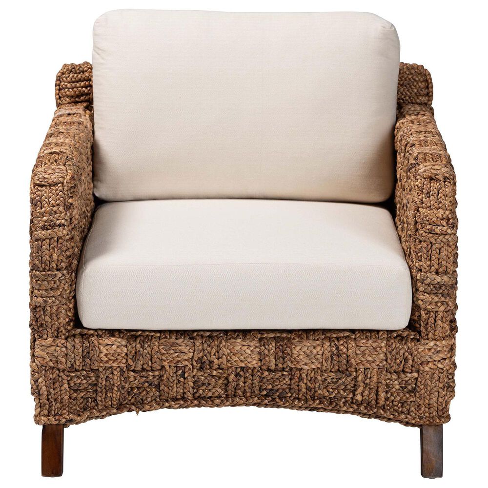 Baxton Studio Vevina Arm Chair with Natural Brown Seagrass in White, , large