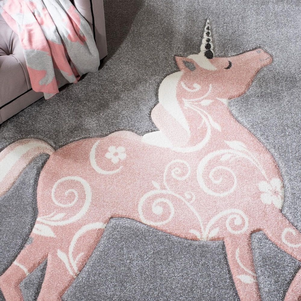 Safavieh Carousel Animals 6&#39;7&quot; Square Grey and Pink Kids  Area Rug, , large