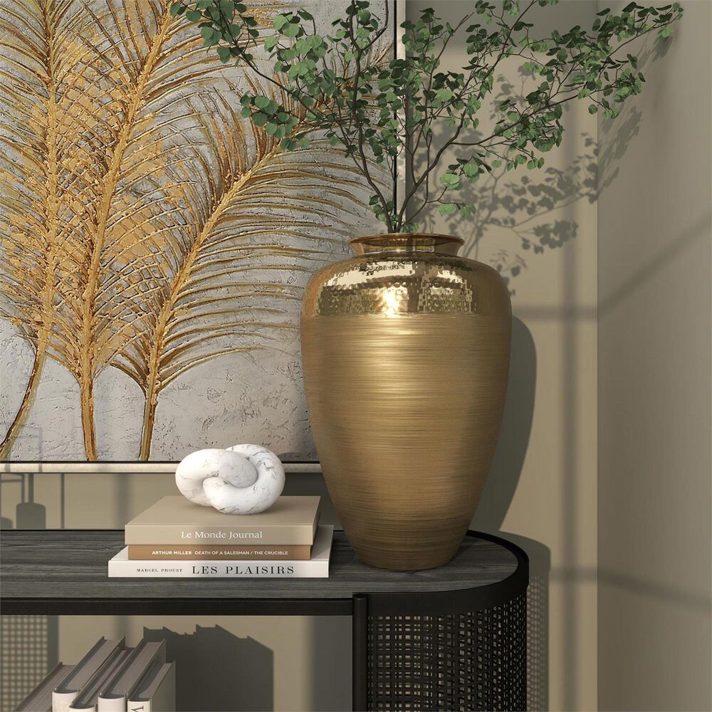 Maple and Jade 18&quot; Decorative Vase with Hammered Top in Brushed Gold, , large