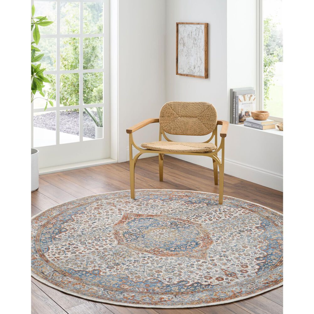 Surya Chicago CHG2306 6&#39;7&quot; Round Light Beige, Blue, Brick Red, Burnt Orange, Mustard, Taupe Area Rug, , large