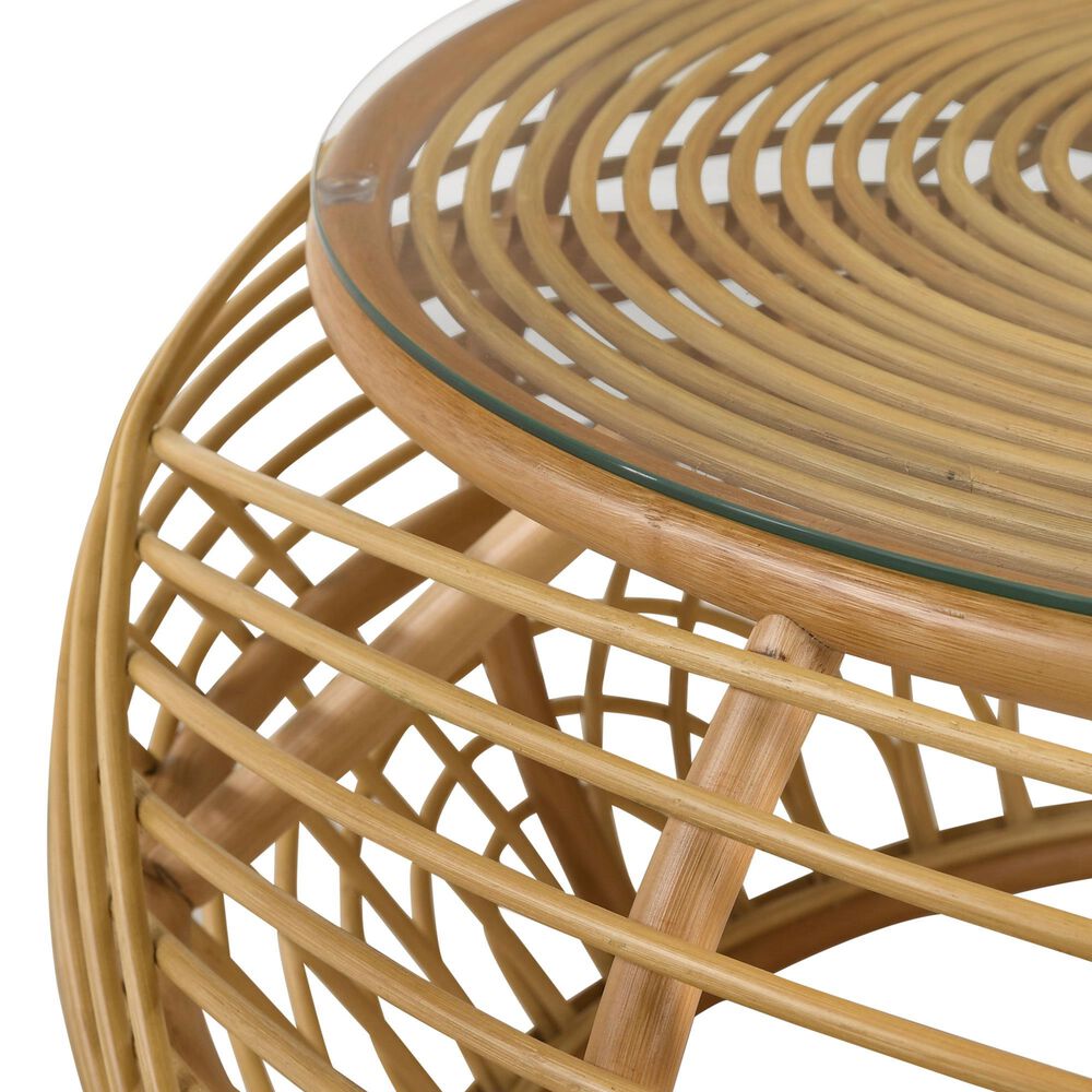 Pacific Landing Dahlia Round Coffee Table in Natural Brown, , large