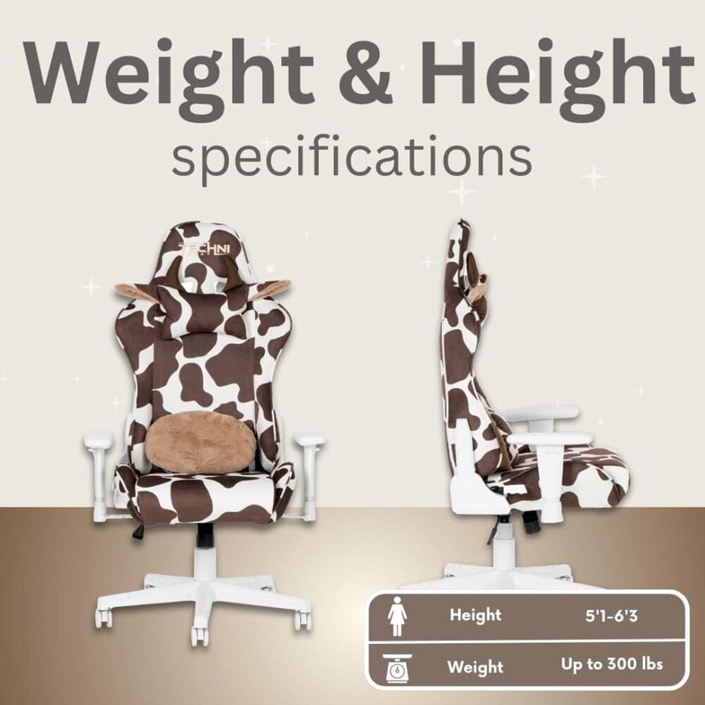 Rta Products Llc Cow Gaming Chair in Chocolate and White, , large