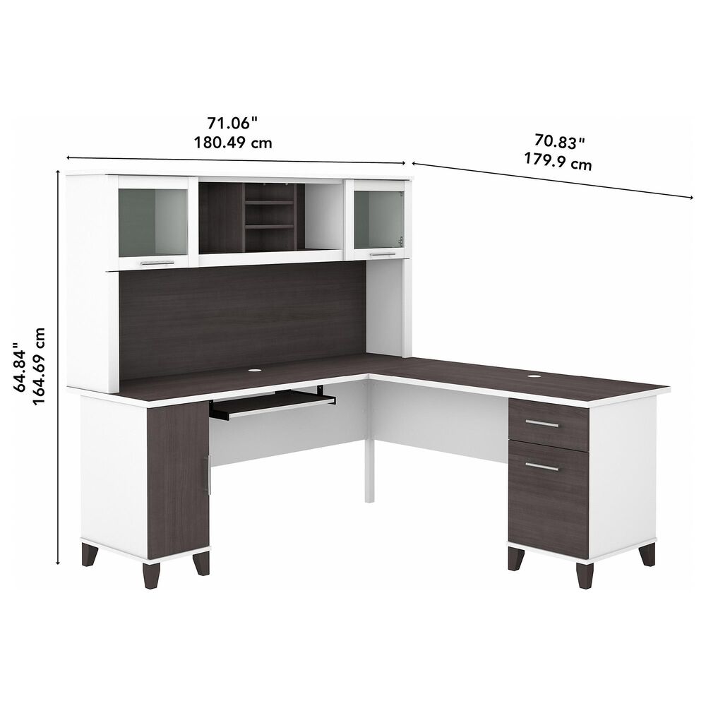 Bush Somerset 72&quot; L-Shaped Desk with Hutch in Storm Gray and White, , large