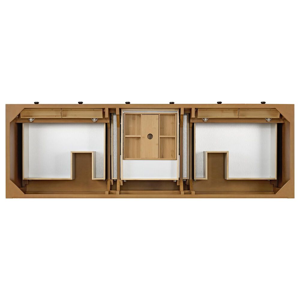 James Martin Vanities Malibu 72&quot; Double Bathroom Vanity in Amber Birch with 3 cm Eternal Marfil Quartz Top and Rectangular Sinks, , large