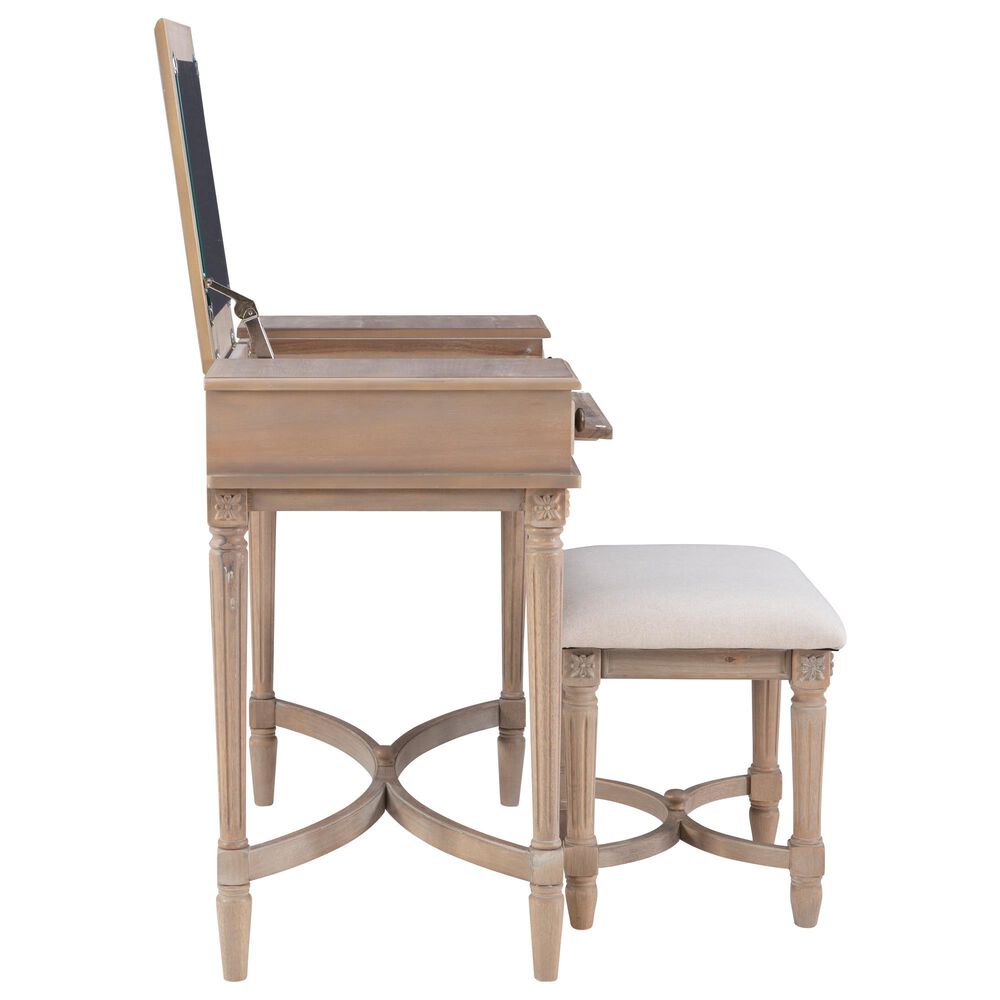 Linon Home Decor Cyndi Vanity with Stool in Grey Wash, , large