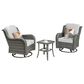 HOMLUX 3-Piece Patio Conversation Set with Curved-Arm Swivel Rocking Chairs and Light Gray Wicker in Gray, , large