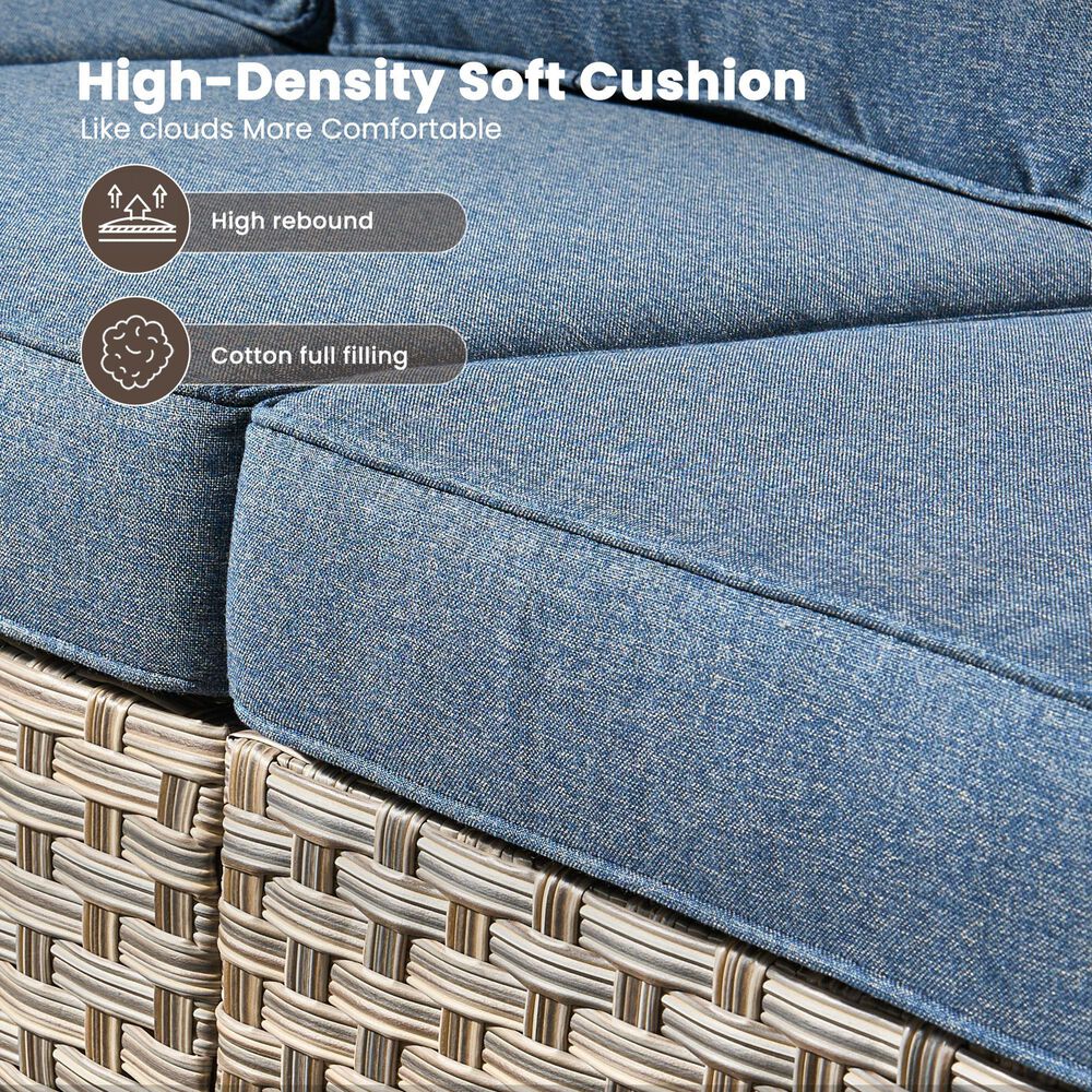 HOMLUX Outdoor Wicker Conversation Sofa in Denim Blue, , large