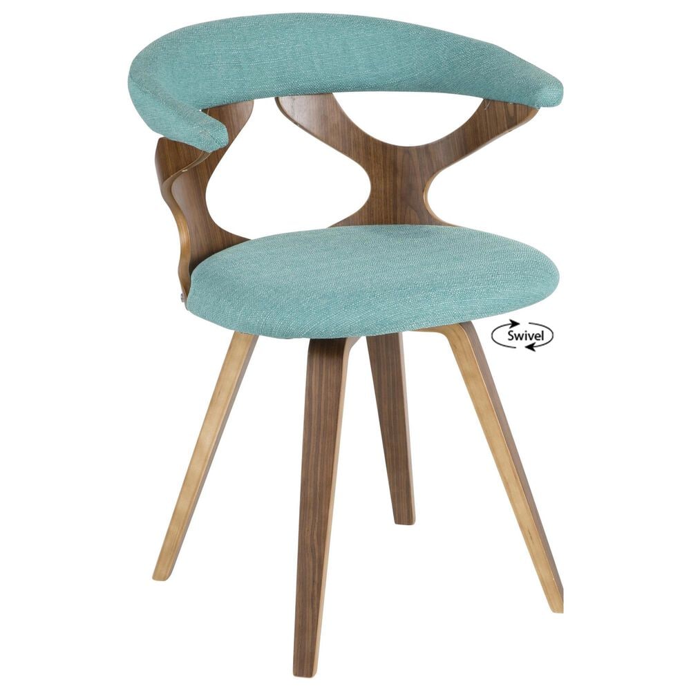 Lumisource Gardenia Swivel Arm Chair with Teal Upholstered in Walnut, , large