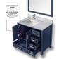 Lexora Home Jacques 36" Left Offset Single Bathroom Vanity in Navy Blue with 2 cm White Carrara Marble Top and Rectangular Sink, , large