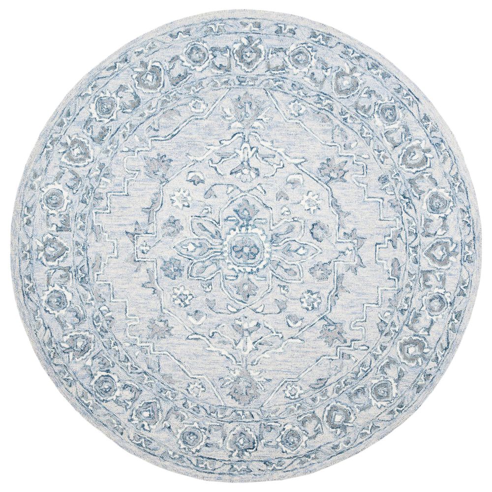 Safavieh Micro-Loop MLP504M 5" Round Light Blue and Ivory Area Rug, , large