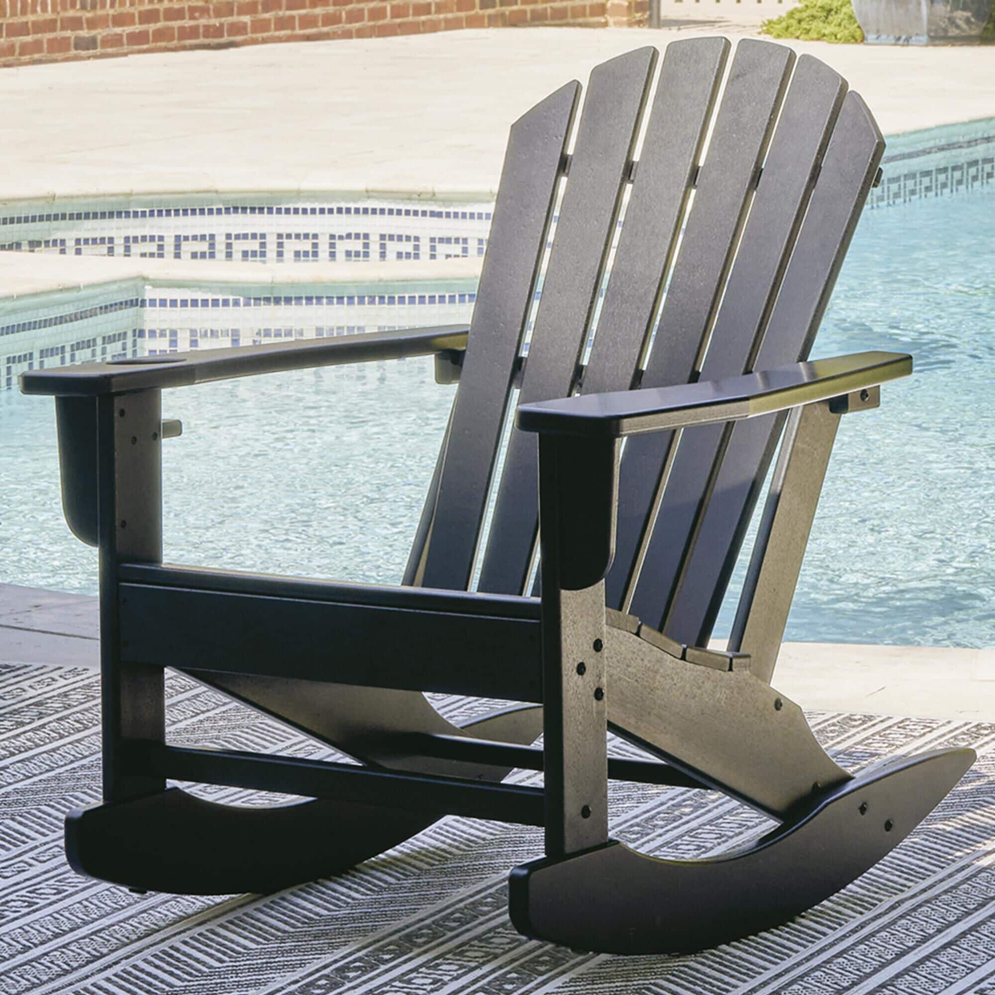 Signature Design by Ashley Sundown Treasure Outdoor Rocking Chair in Black NFM