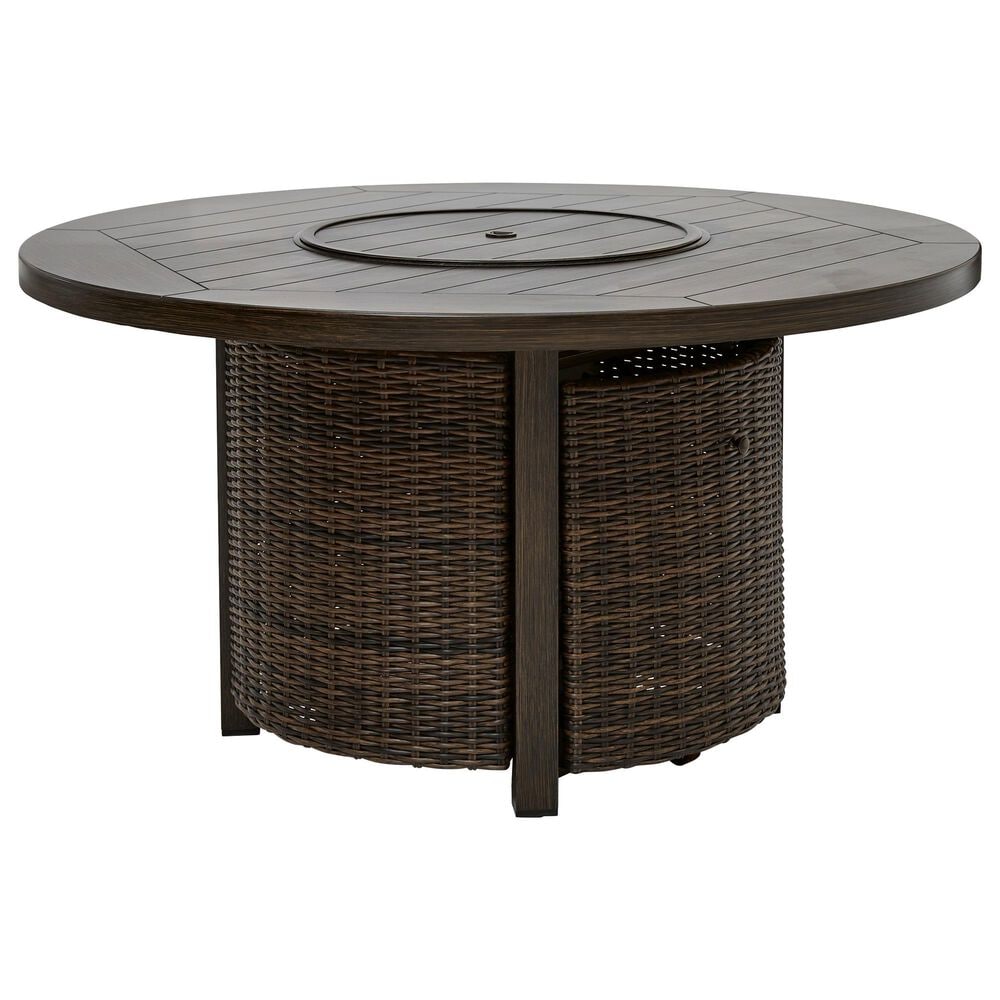 Ashley Monterey Point Round Fire Pit Table in Dark Brown, , large