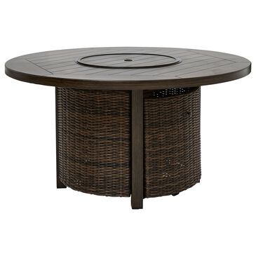 Ashley Monterey Point Round Fire Pit Table in Dark Brown, , large