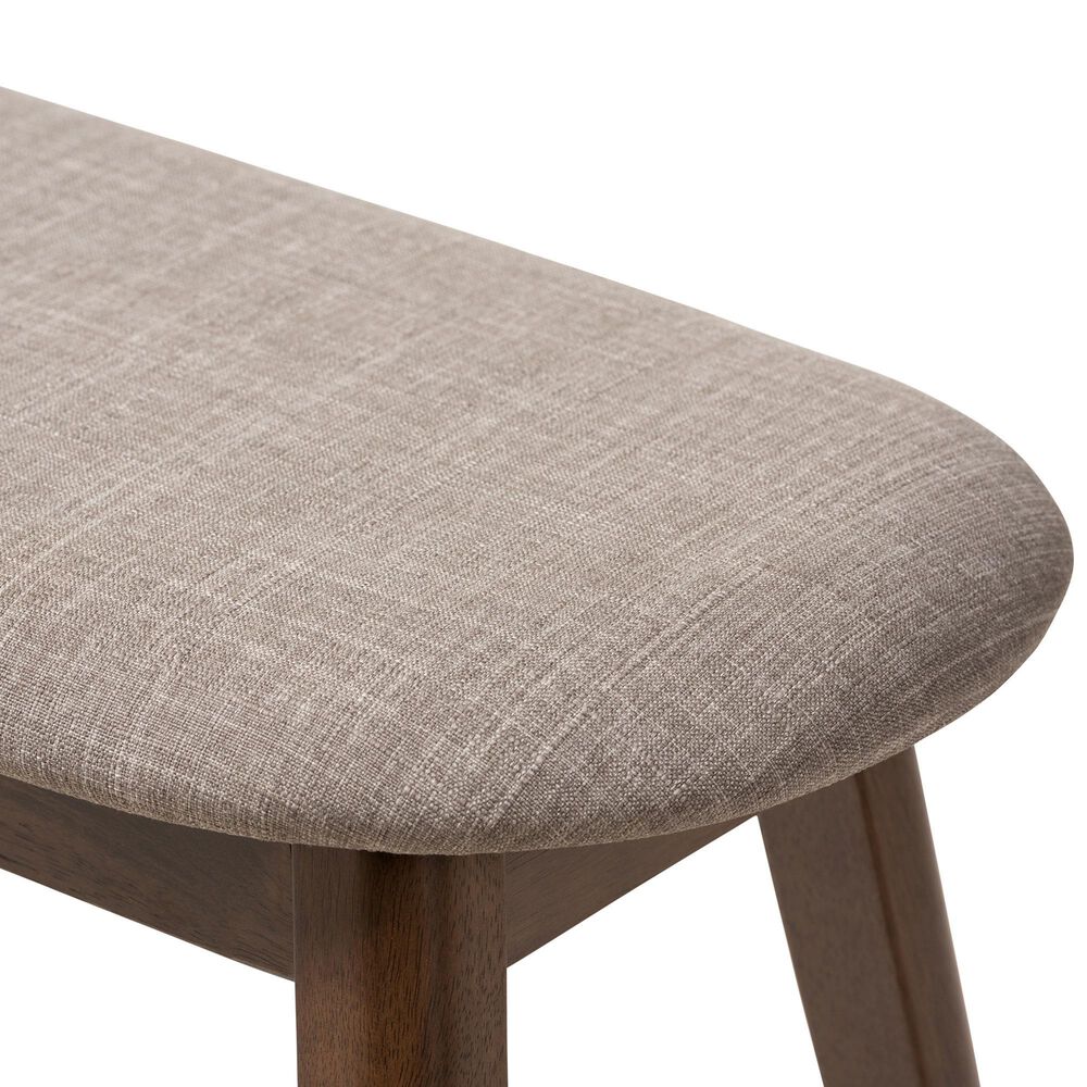 Baxton Studio Easton Bench with Light Grey Cushion in Walnut Brown, , large