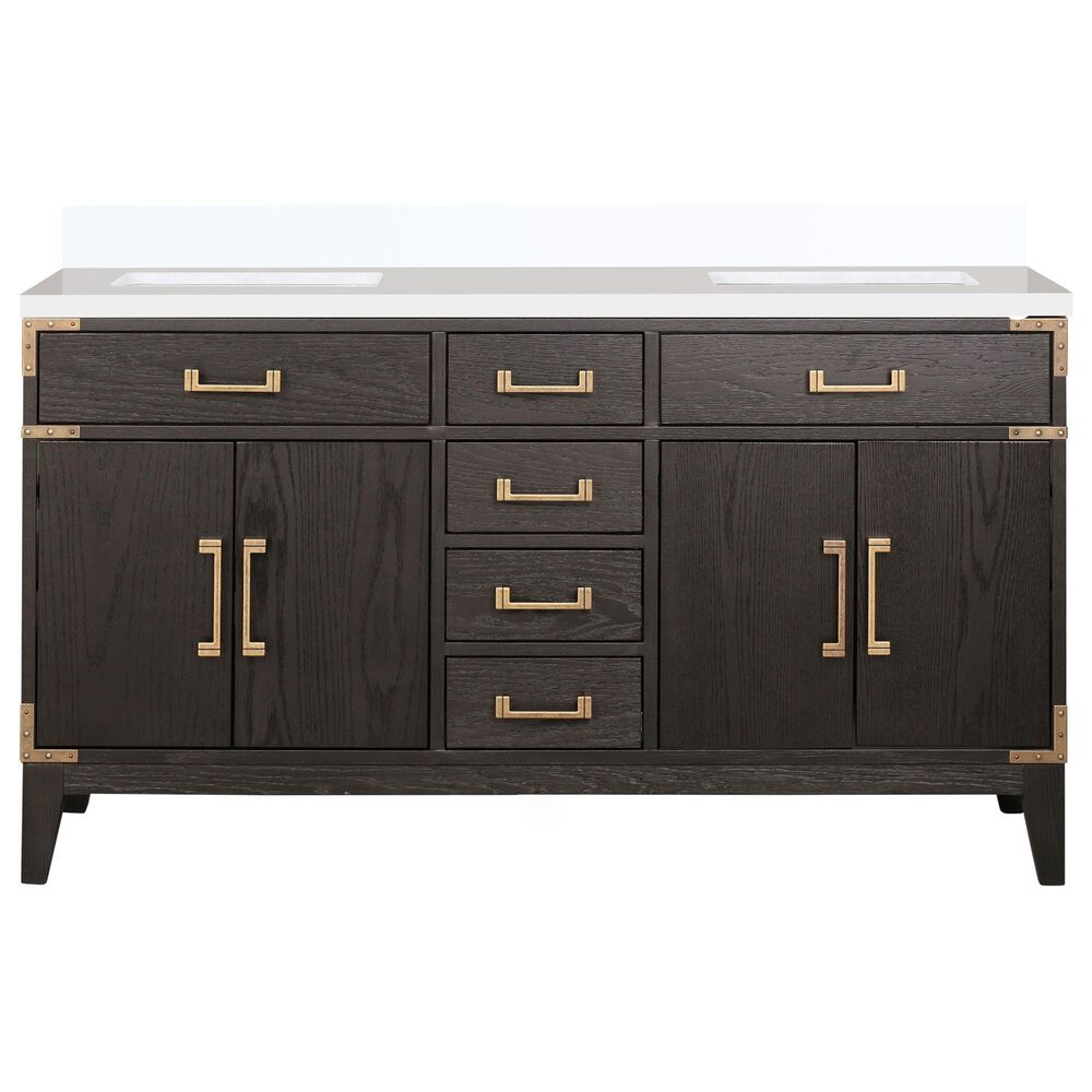 Lexora Home Laurel 60&quot; Double Bathroom Vanity in Brown Oak with White Quartz Top and Rectangular Sinks, , large
