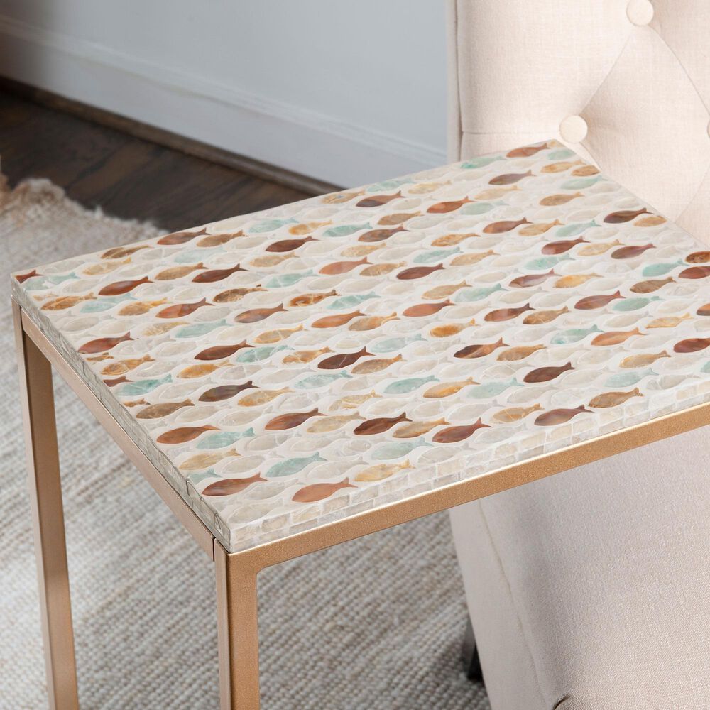 Linon Home Decor Priscille Accent C Table in Gold and Off-White, , large