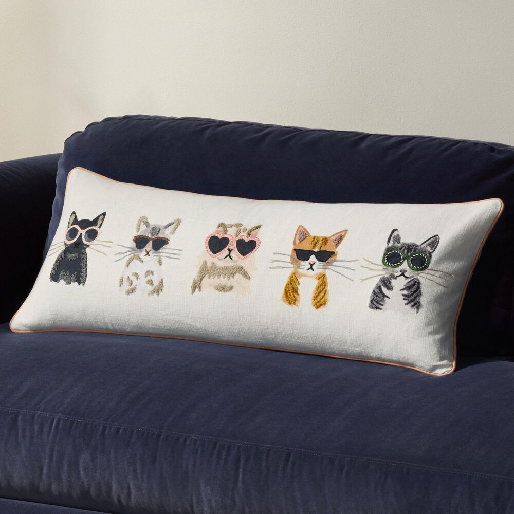 Loloi 13" x 35" Cool Cat Lumbar Throw Pillow in Ivory and Multicolor, , large