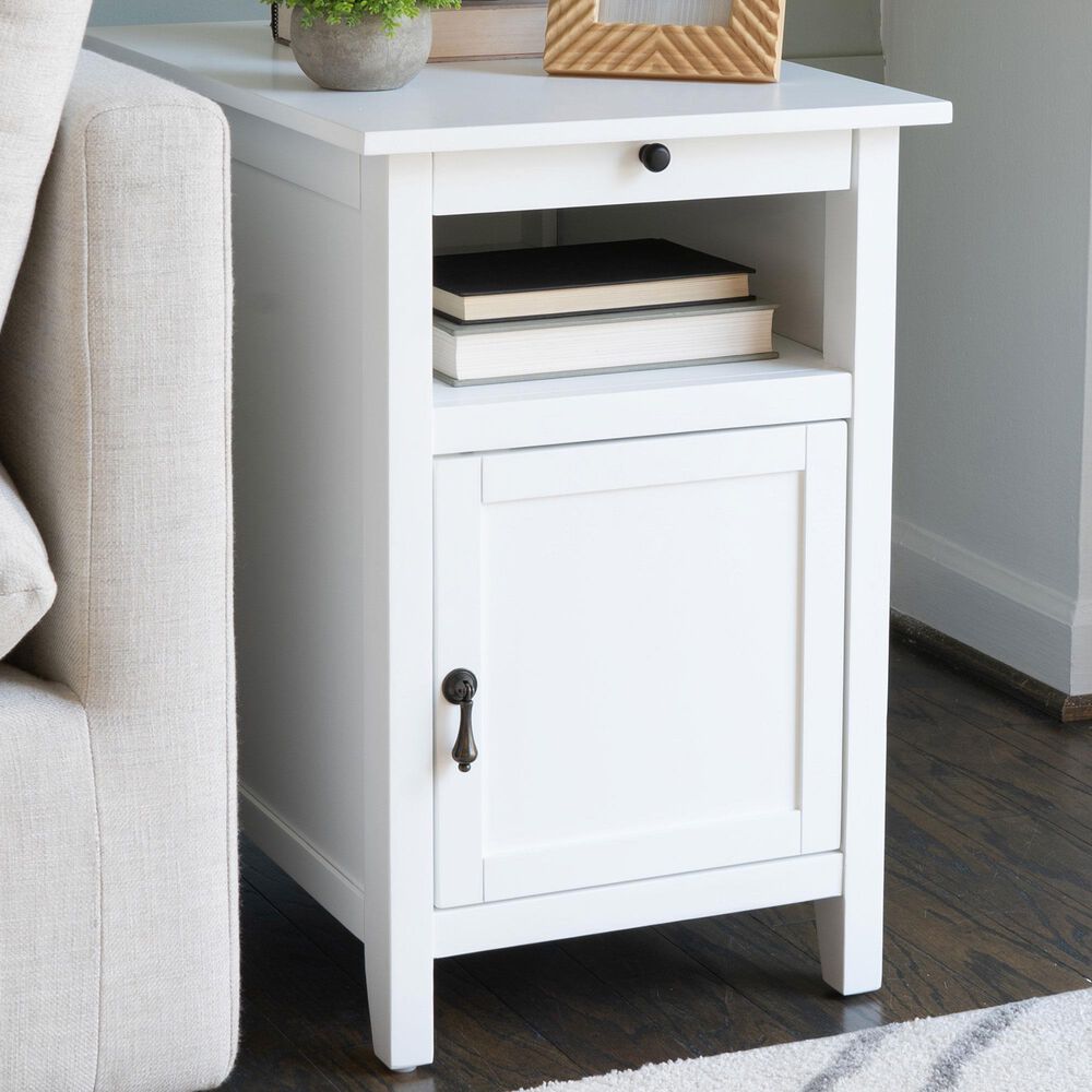 Linon Home Decor Birkdale Accent Table with USB Port in White, , large