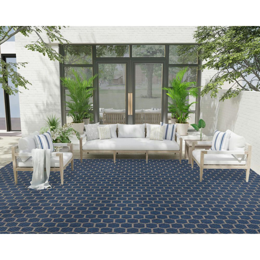 Nourison Twist Reversible 10&#39; x 14&#39; Blue Indoor/Outdoor Area Rug, , large