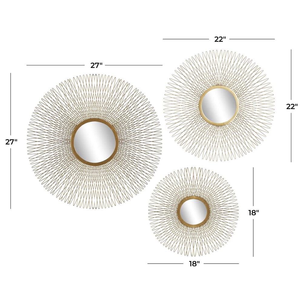 Maple and Jade Metal Sunburst Home Wall Mirror with Mirrored Accent in Polished Gold &#40;Set of 3&#41;, , large