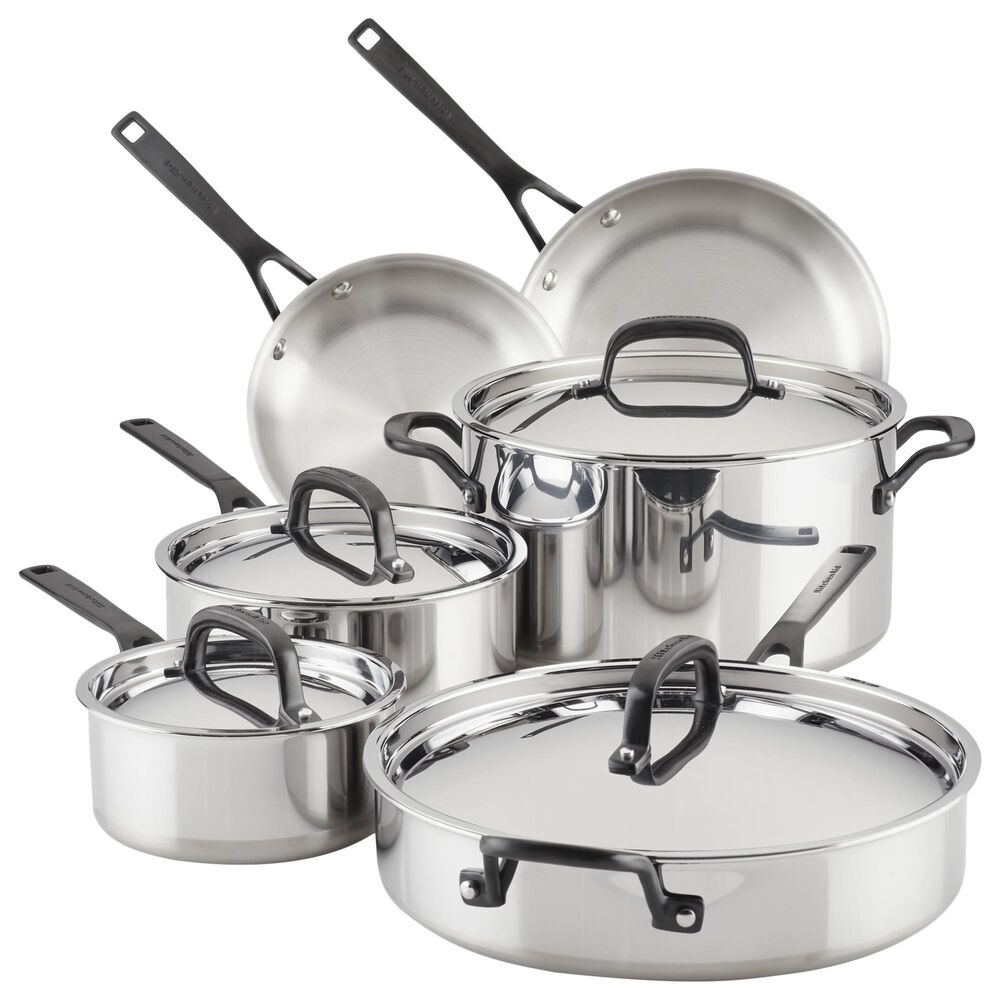 Kitchenaid 10-Piece 5-Ply Clad Cookware Set in Stainless Steel, , large