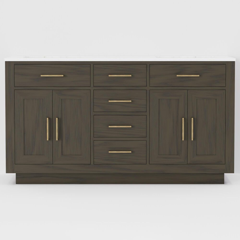 Lexora Home Abbey 60" Double Bathroom Vanity in Brown Oak with 2 cm White Carrara Marble Top and Rectangular Sinks, , large
