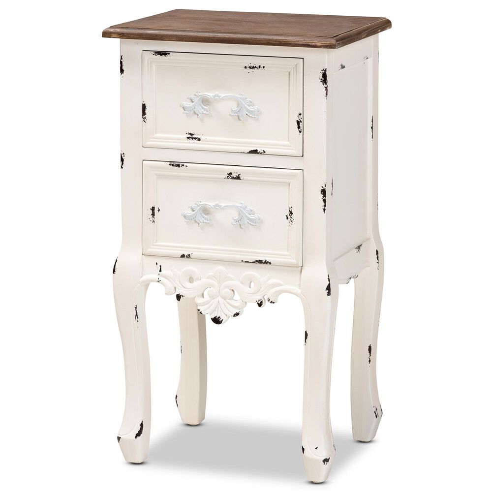 Baxton Studio Levron 2-Drawer End Table in Walnut Brown and Antique White, , large