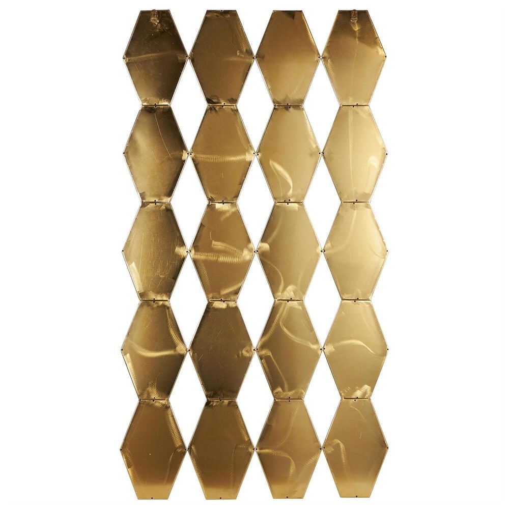 Maple and Jade Metal Geometric Wall Mirror with Diamond and Hexagon Shaped Mirrors in Gold, , large