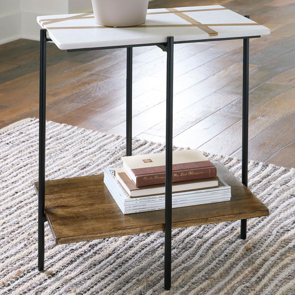 Ashley Braxmore Accent Table in White and Light Brown, , large