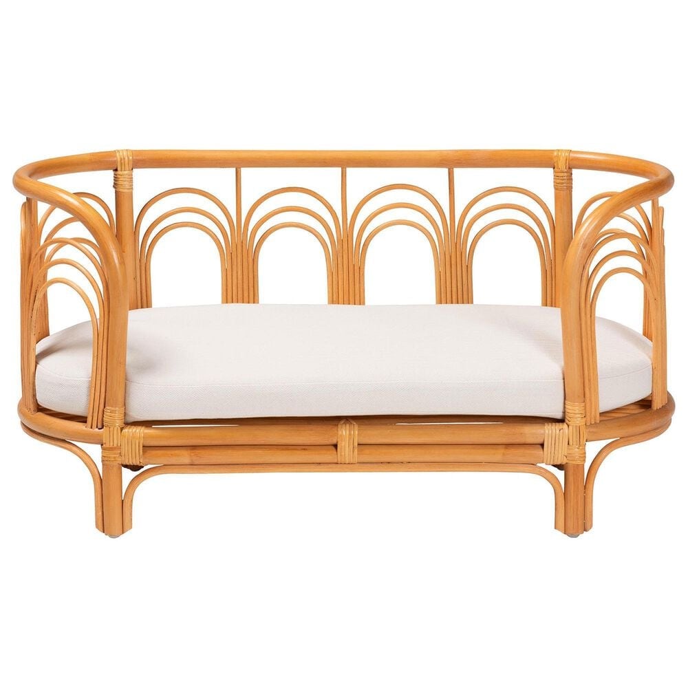 Baxton Studio Nariko Rattan Pet Bed with Removable Cushion in Light Honey, , large