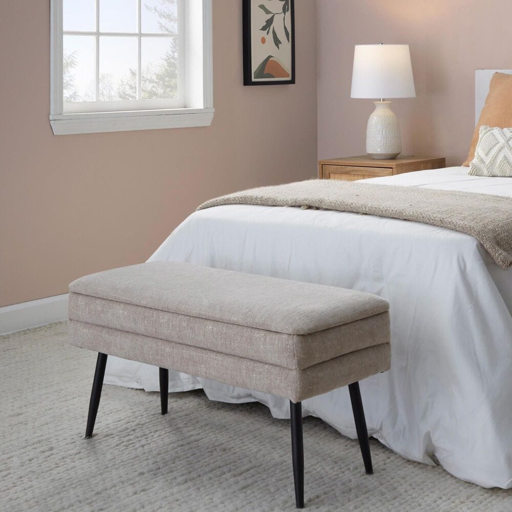 Lumisource Neapolitan Storage Bench with Light Brown Cushion in Black, , large