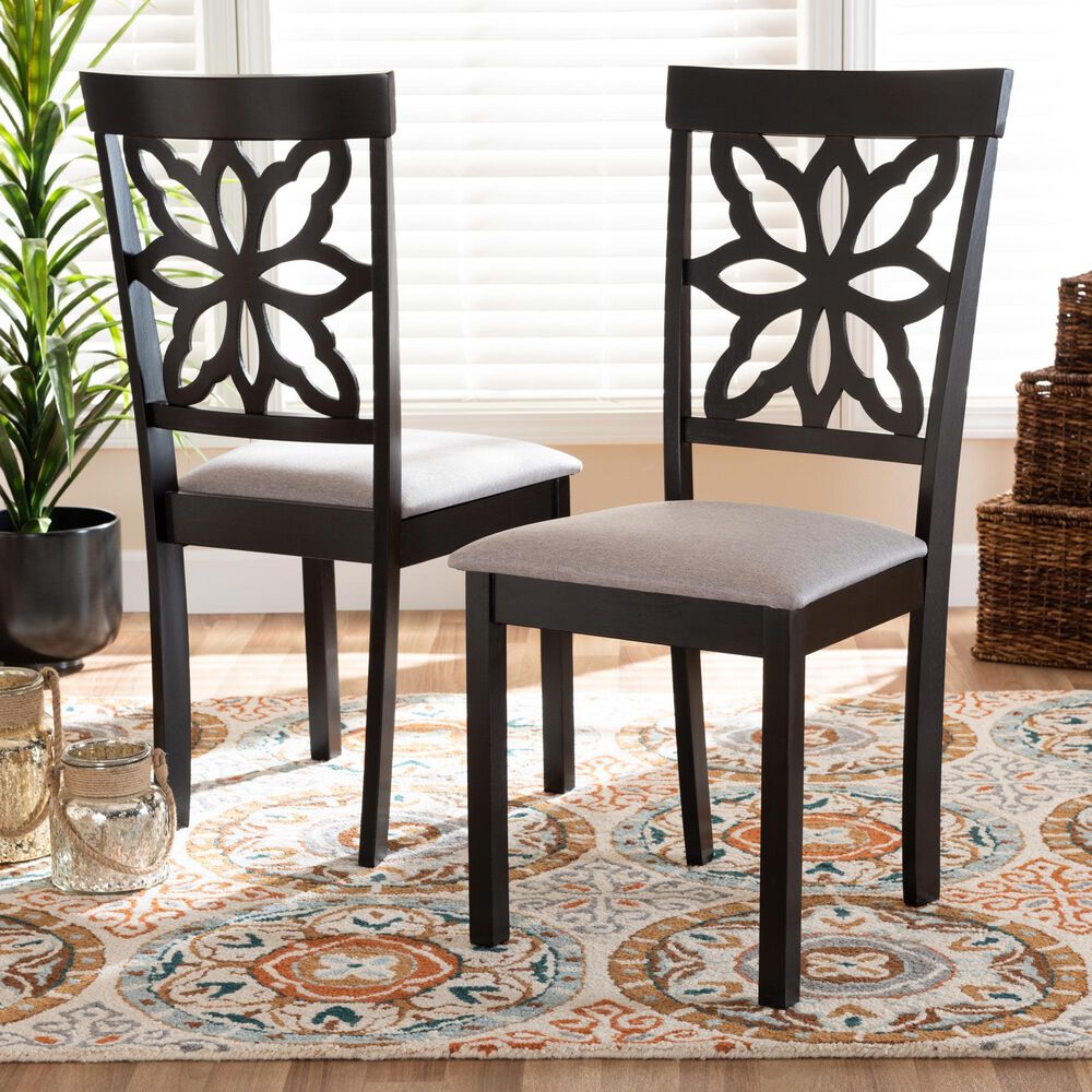 Baxton Studio Samwell Side Chair with Grey Cushion in Dark Brown (Set of 2), , large