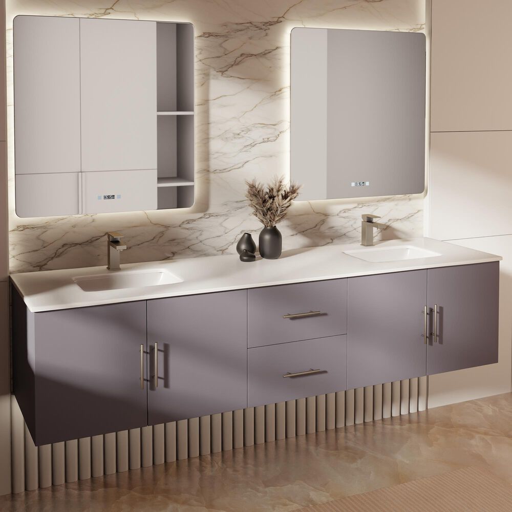 Lexora Home Geneva 80" Double Bathroom Vanity in Dark Grey with 2 cm White Quartz Top and Rectangular Sinks, , large