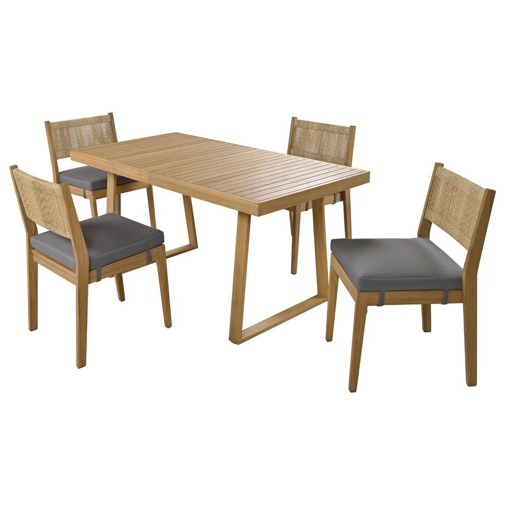 Hearth and Haven 5-Piece Outdoor Wooden Dining Set with U-Leg Table and Cushioned Chairs in Gray, , large
