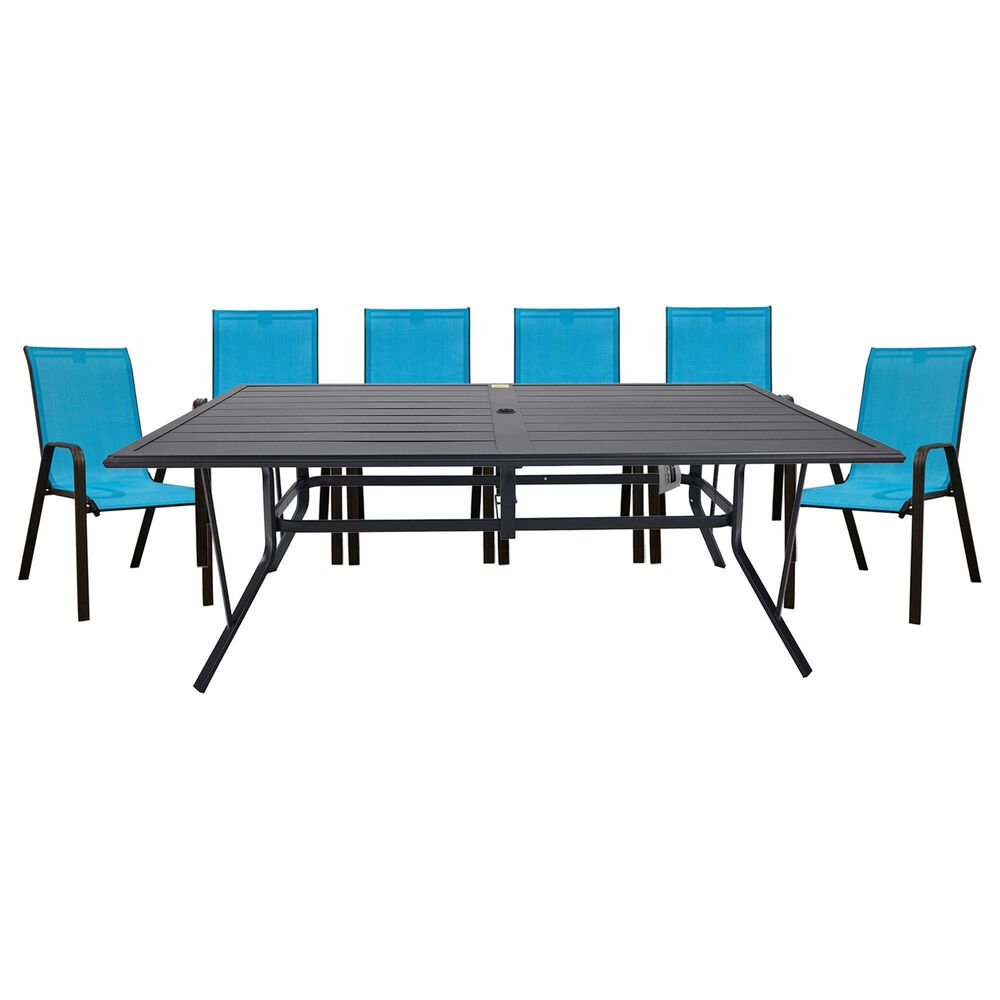 Redline Creation Inc. 7-Piece Patio Dining Set in Matte Black and Turquoise Blue, , large