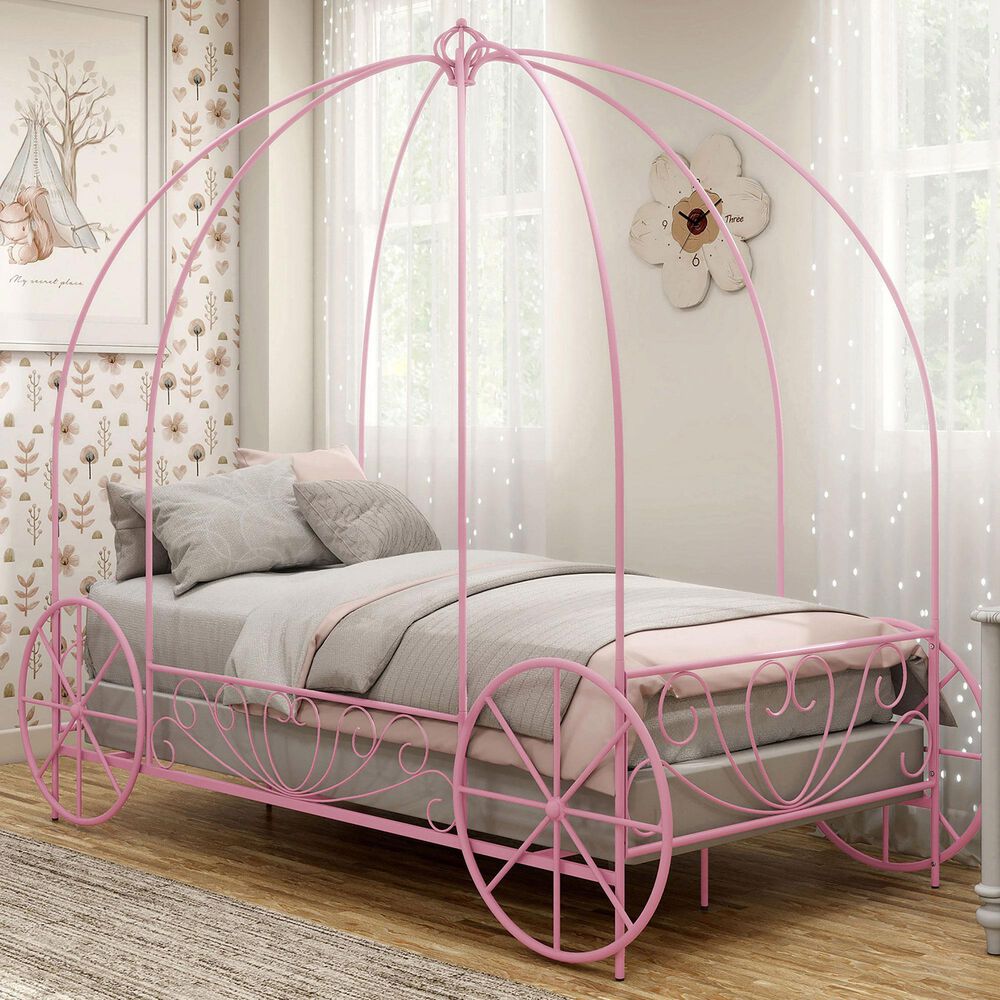 Furniture of America Carriage Twin Canopy Bed in Pink, , large