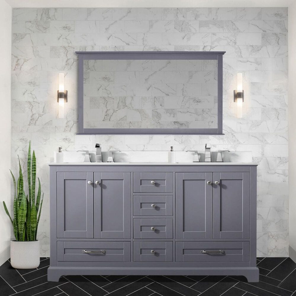 Lexora Home Dukes 60&quot; Double Bathroom Vanity in Dark Grey with White Cultured Marble Top and Rectangular Sinks, , large