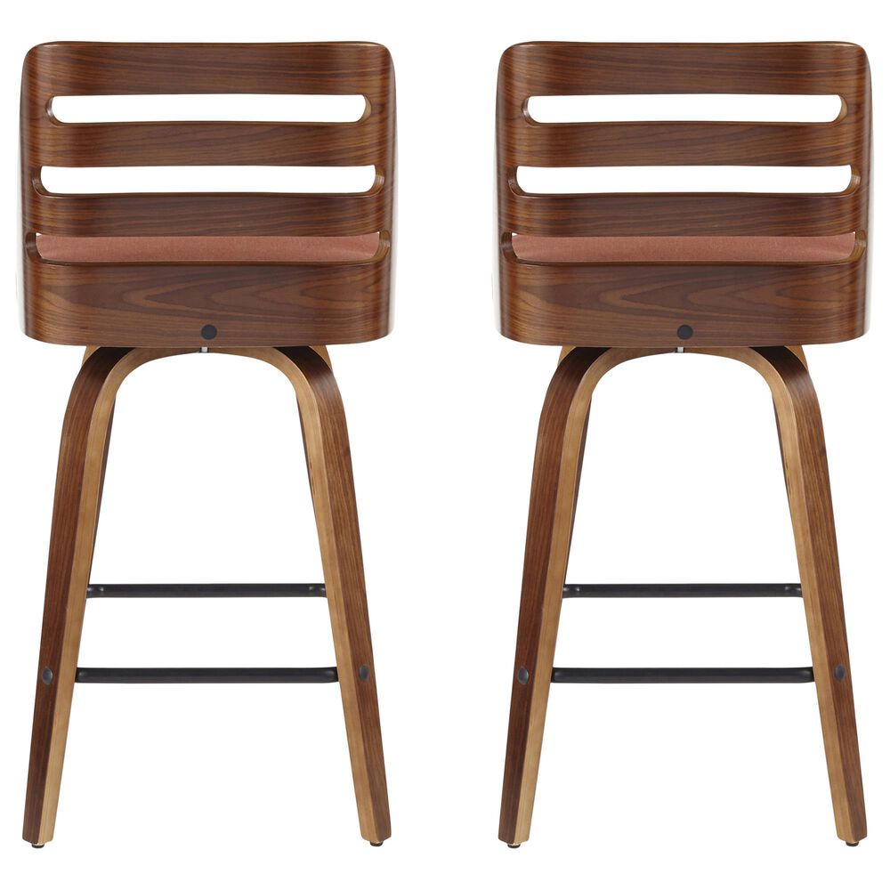 Lumisource Trevi Swivel Counter Stool with Orange Cushion in Walnut and Black &#40;Set of 2&#41;, , large