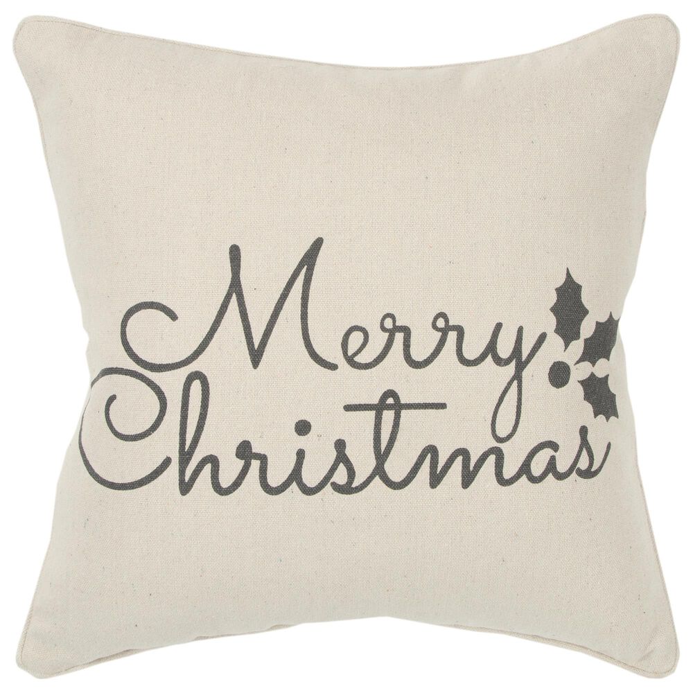 Rizzy Home Holiday Sentiment 20&quot; Down Filled Pillow in Natural, , large