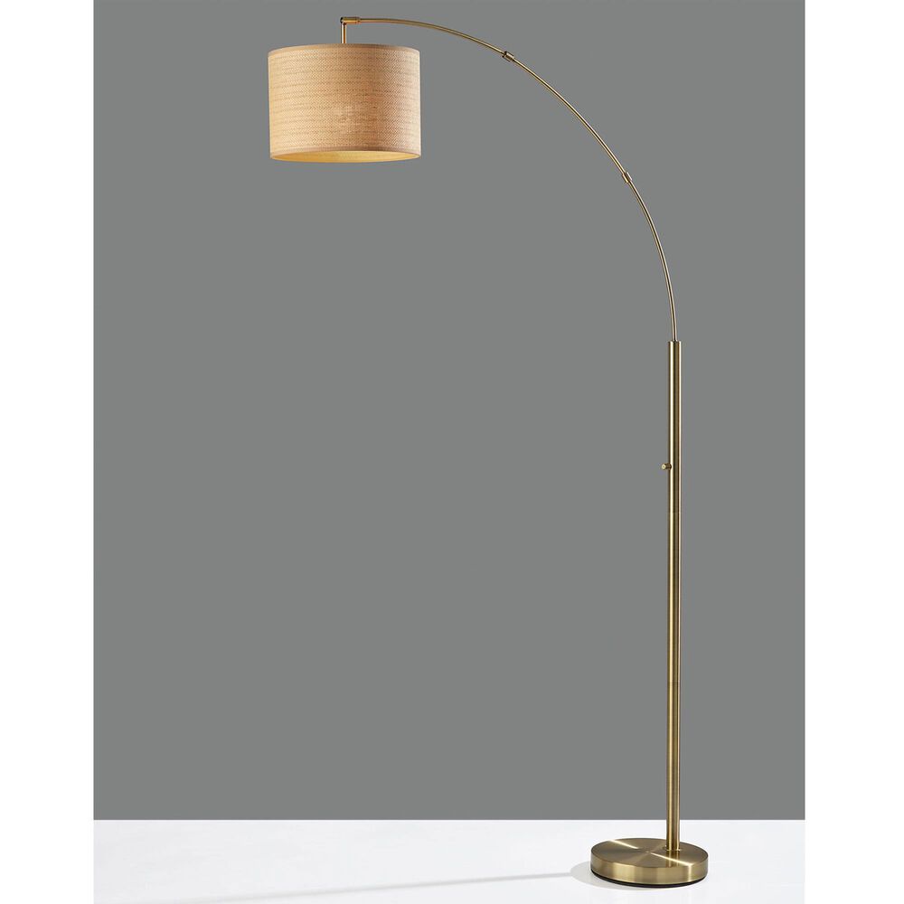 Adesso Bowery Arc Lamp with Natural Shade in Antique Brass, , large