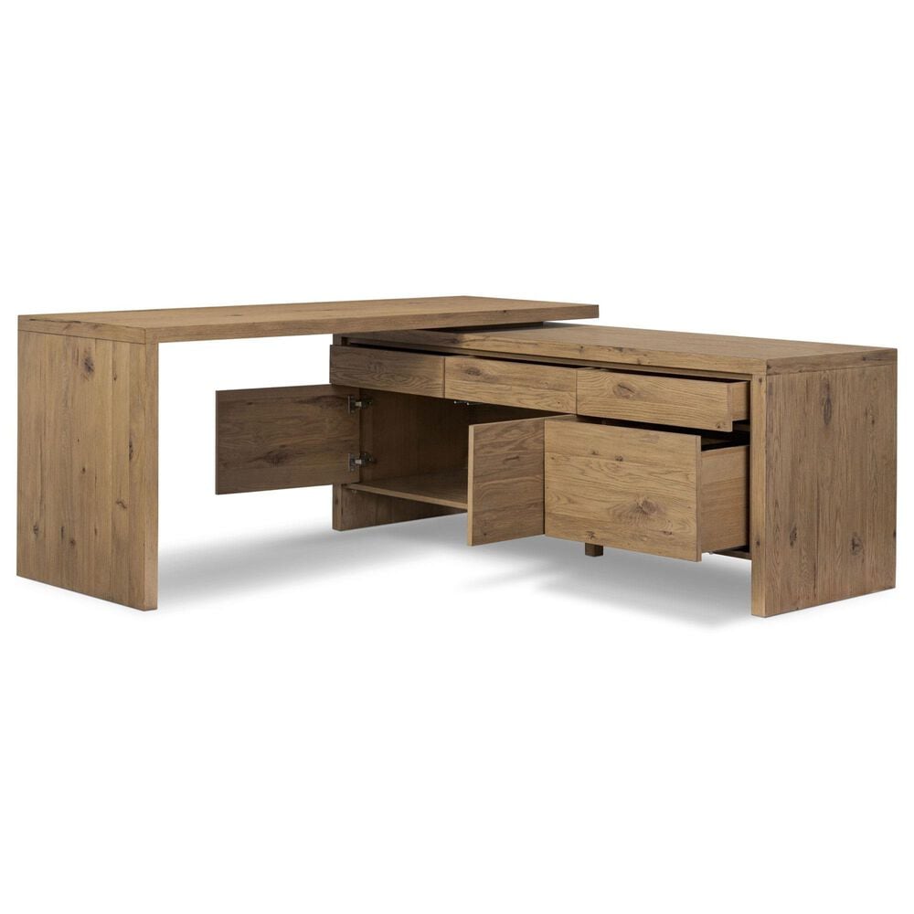 Four Hands Noah L-Shaped Rotating Desk in Aged Smoked Oak, , large