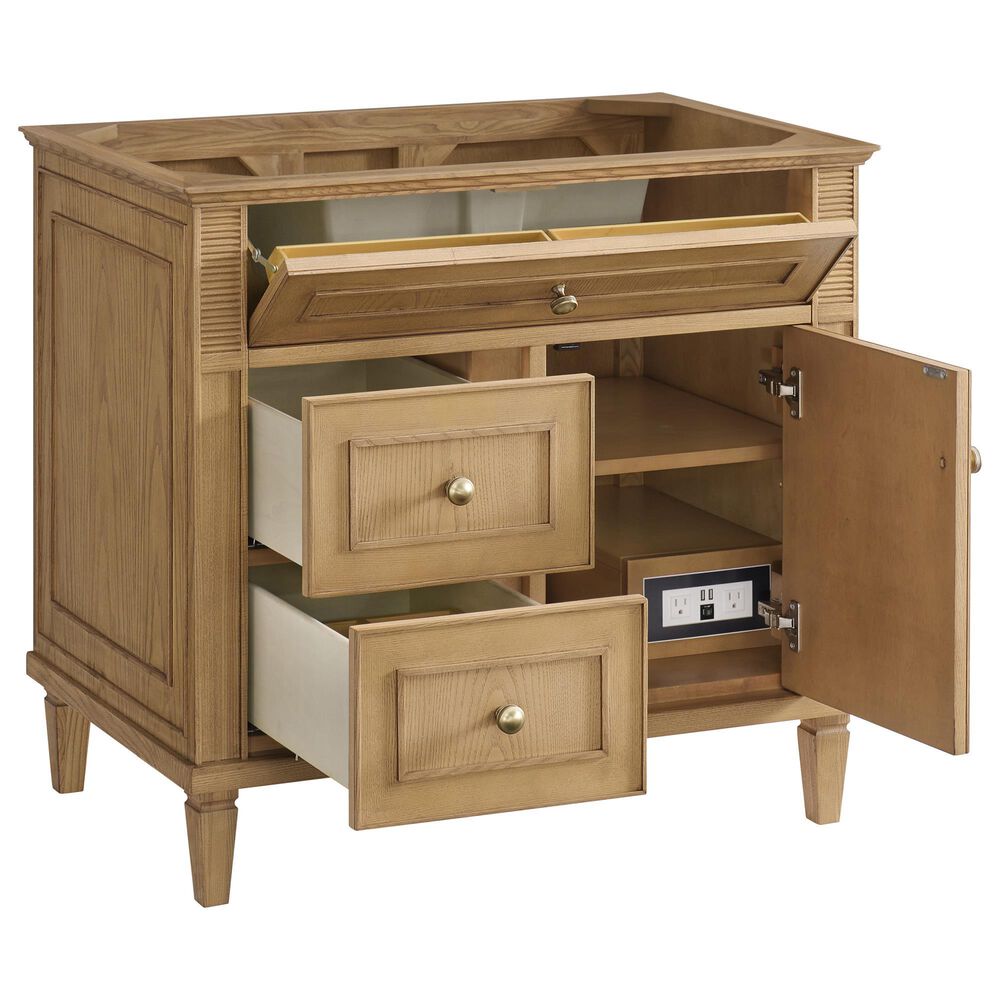 James Martin Vanities Lorelai 36" Single Vanity in Light Natural Oak with 3 cm White Zeus Quartz Top, , large