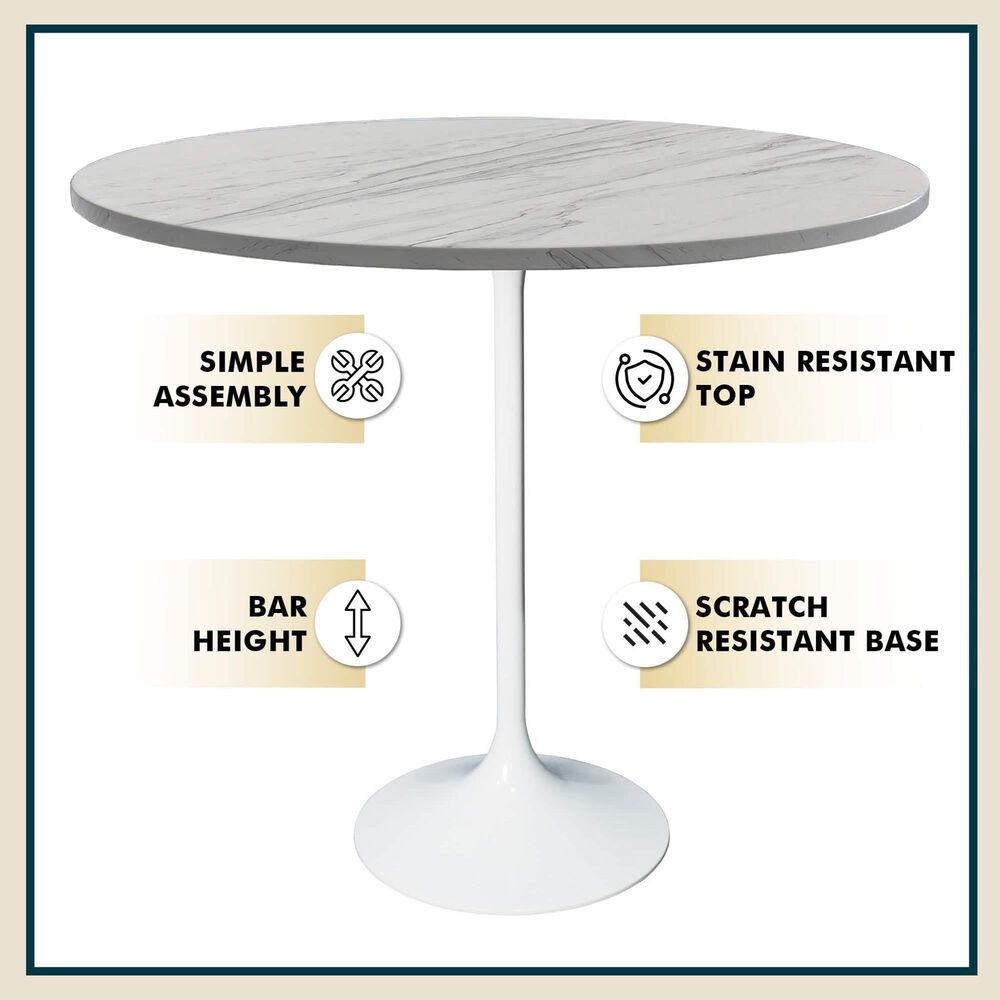Leisuremod Verve 48&quot; Round Bar Height Dining Table with Resin Top in White - Table Only, , large