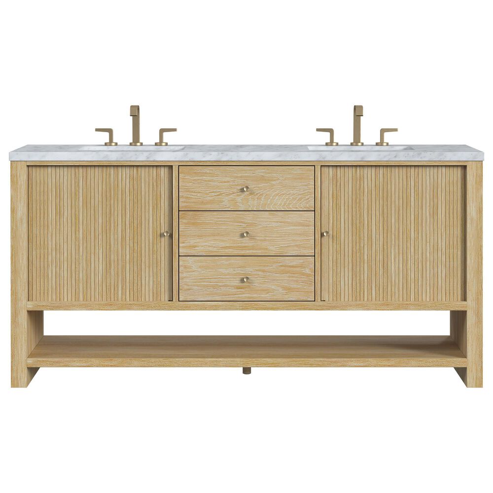 James Martin Vanities Marigot Single 72&quot; Double Vanity in Sun-washed Oak with 3 cm Carrara White Marble Top, , large